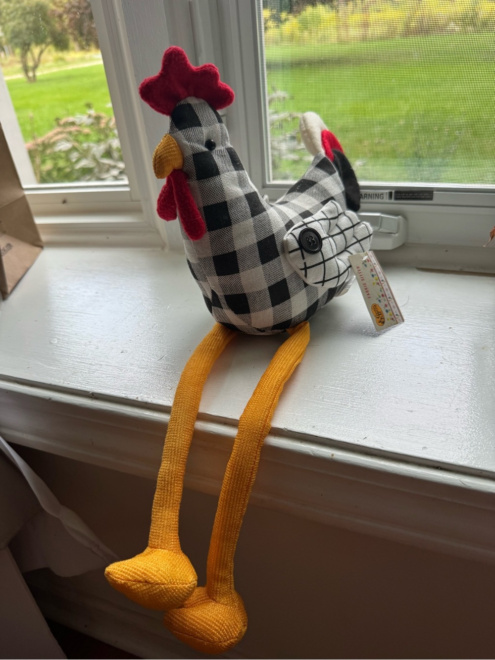 Cracker Barrel Black & White Check Plush Chicken with Yellow Legs